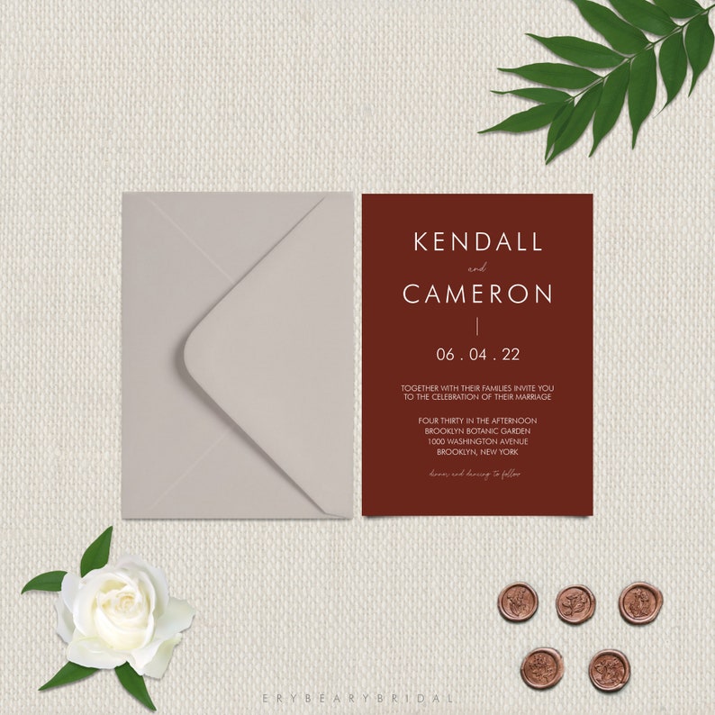 5 to 7 Piece Suite Include Belly Band DIY Download TEMPLETT Desert Maroon Earth Tone Boho Indie Wedding Invitation Template Kendall