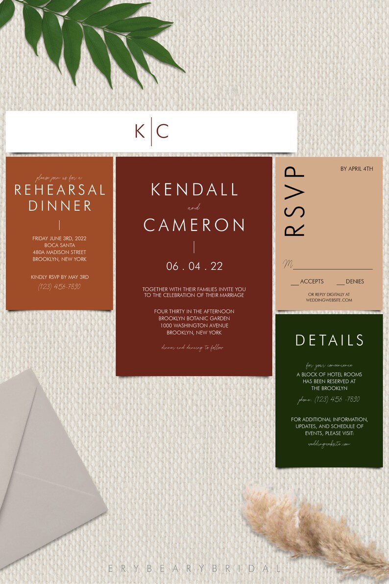 5 to 7 Piece Suite Include Belly Band DIY Download TEMPLETT Desert Maroon Earth Tone Boho Indie Wedding Invitation Template Kendall