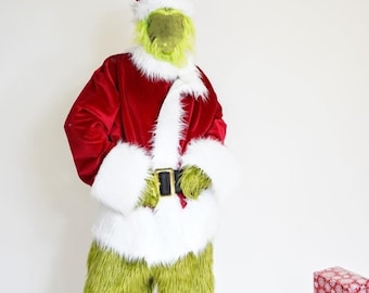 Handmade Christmas Monster Costume - Red Velvet Jacket, Hat, Boot Covers ONLY.