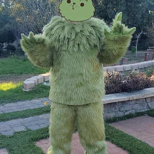 Handmade Green Monster Faux Fur Shirt: Christmas Costume