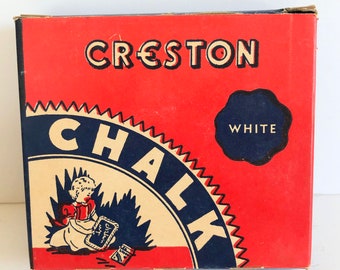 Creston Crayon Co. White Chalk 18 Sticks Box No. 4318 NOS Vintage New Old Stock