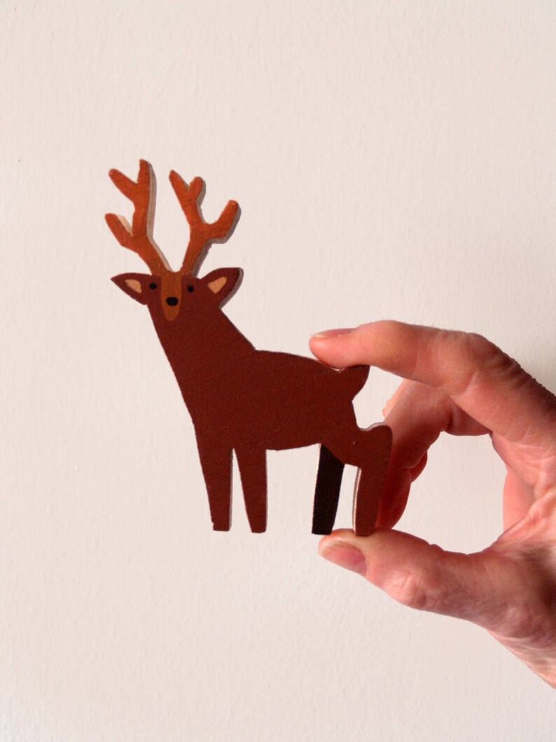 Small Deer Wood Toy wooden deer figurine, deer toy, deer charm, deer totem, animal totem, animal charm, wooden animals, forest animals image 2