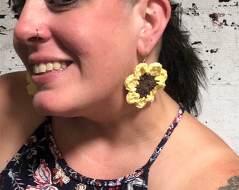 Crochet Sunflower Earrings | Sunflower Earrings | Crocheted Earrings | Handmade gifts for her