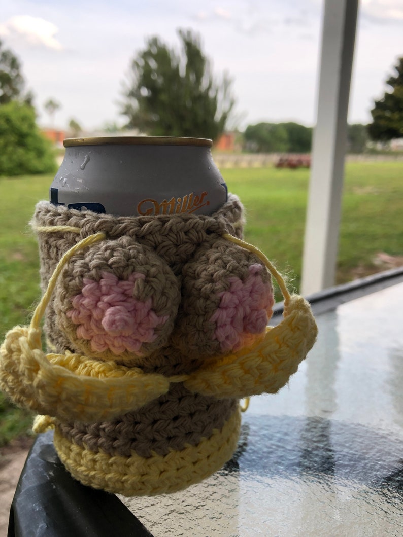 Bikini Cozy can cozy beer cozy crocheted cozy gifts for him gifts for her gag gift white elephant funny gift Fathers Day image 3