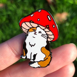 Mushroom Cat Pin | Enamel Pin, Calico Cat, Cottage Core, Psychedelic, Cute, Goblin Core, Mushrooms