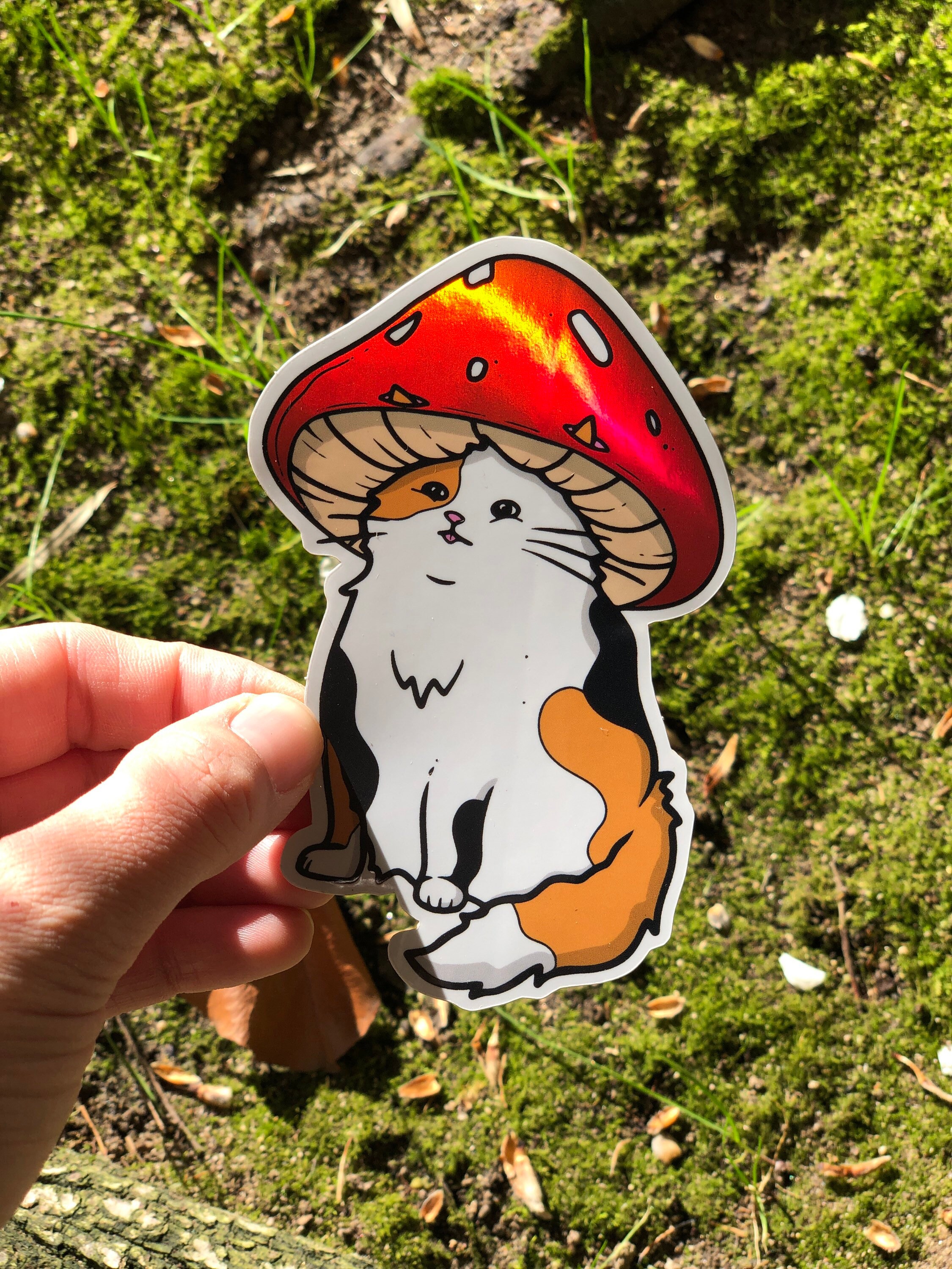 Discover Calico Mushroom Cat Sticker | Cottage Core Sticker, Calico Cat, Psychedelic, Holographic, Goblin Core