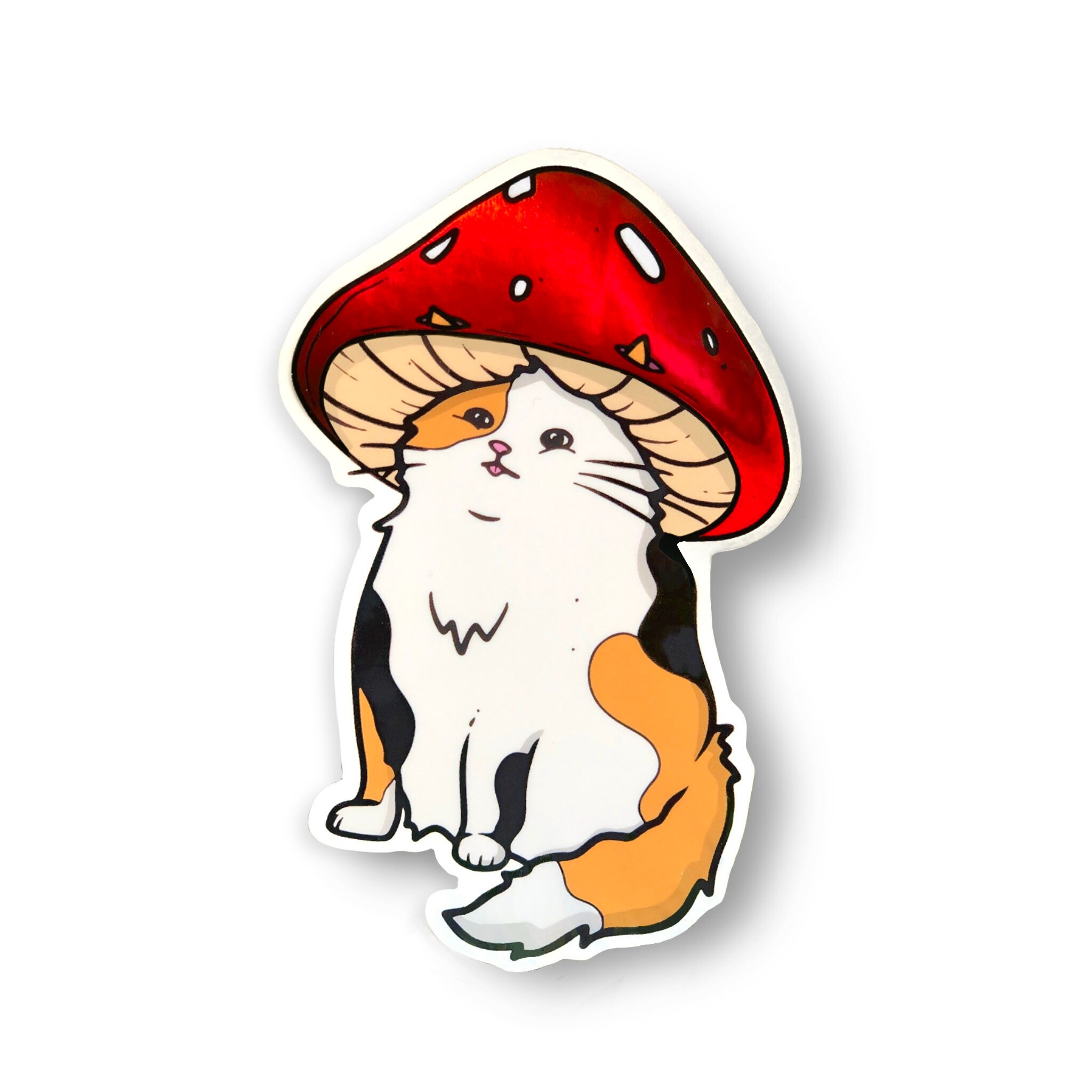 Discover Calico Mushroom Cat Sticker | Cottage Core Sticker, Calico Cat, Psychedelic, Holographic, Goblin Core