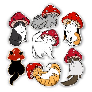 Tiny Mushroom Cat Sticker Pack | Cottage Core Stickers