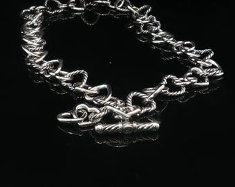 Vintage David Yurman Sterling Silver 18k Gold Heart Link Necklace 15.5" 36.7g
