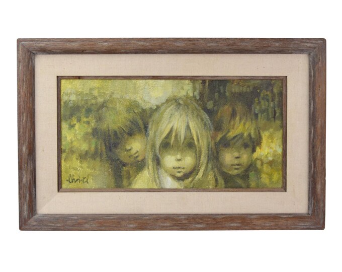 Vintage 1960’s Impressionist Oil Painting “Three Faces” Group of Children signed