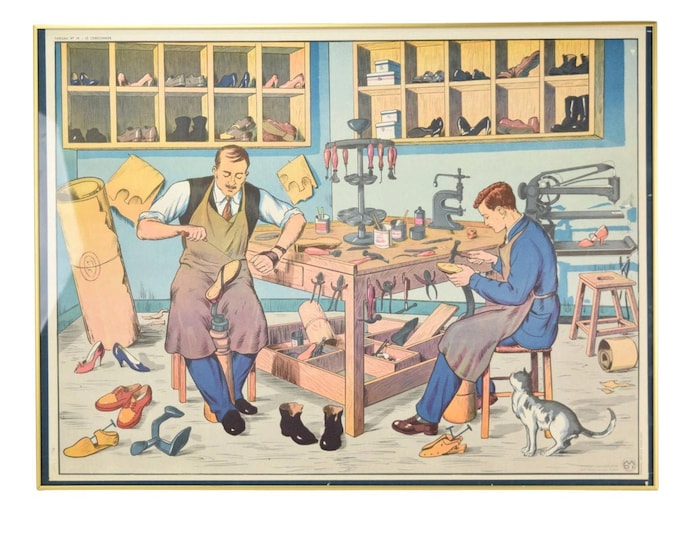 Vintage 1950’s French Occupational Poster Shoemakers Cobblers