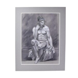 Whimsical Original Pastel Drawing Portrait Rubenesque Nude w Knees Against Glass image 1