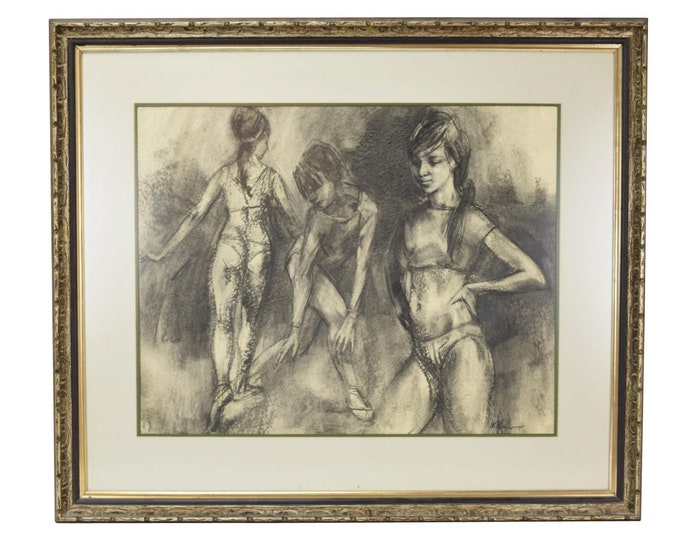 Mid-Century Watercolor Painting of Young Ballet Dancers by W. Moskow Chicago