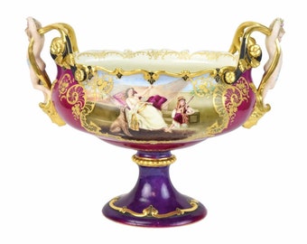 19th Century Hand Painted Porcelain Bowl Orientalist Scenes Figural Cherubs