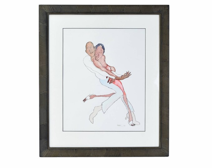 Jules Feiffer Original Watercolor Painting African-American Couple Dancing