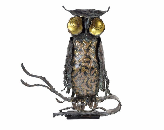 Vintage Brutalist Owl Metal Sculpture Sgnd Pascoe Mid Century Modern Jere Era