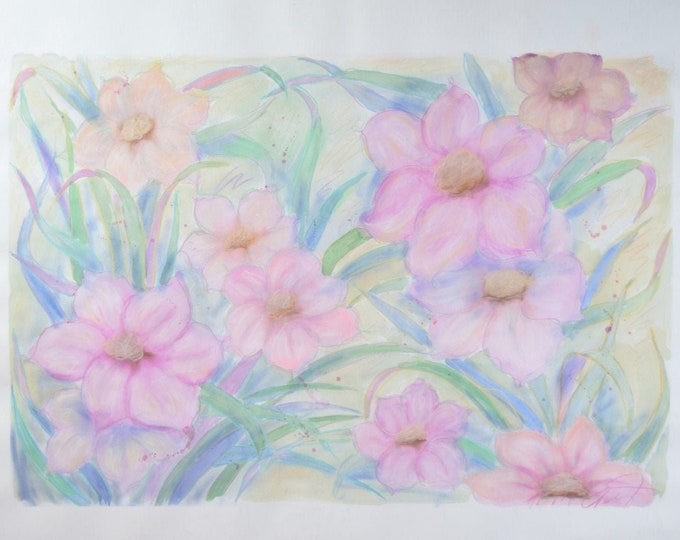 Large Color Pastel Drawing #2 Pink Blossoms Flowers Patricia McGeeney California