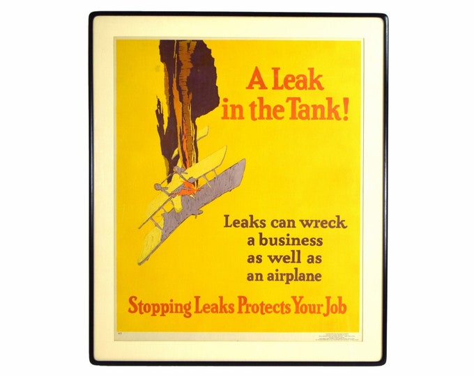 1920's “A Leak in the Tank!” Crashing Airplane Aviation Safety Lithograph Poster by Willard Elmes