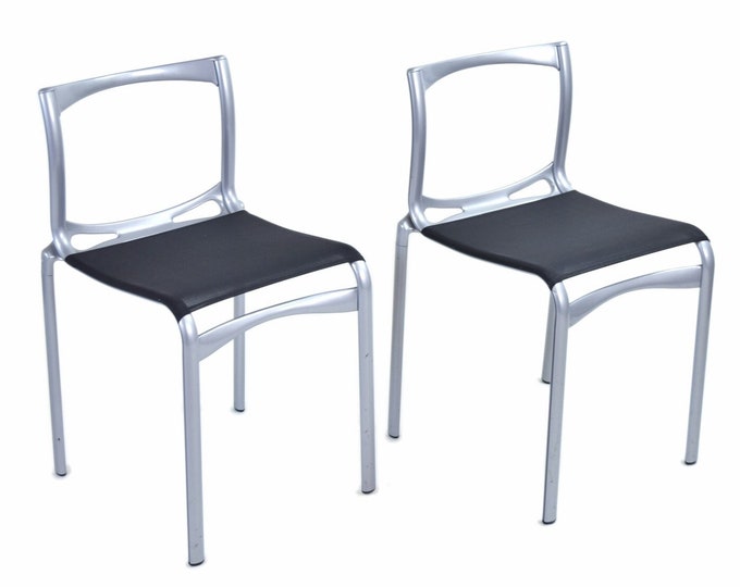 Pair Alberto Meda Designs Alias Modernist Aluminum Frame Side Chairs