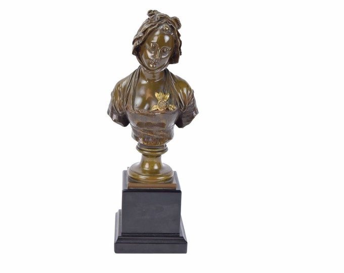 Antique Eugene Laurent French Bronze Bust Contemplative Woman Empire Dress Jane Austen Era