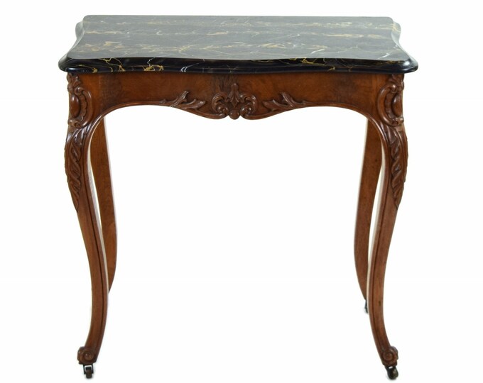 Antique French Louis XV Heavily Carved Marble Top Hall Console Table Cabriolet Legs