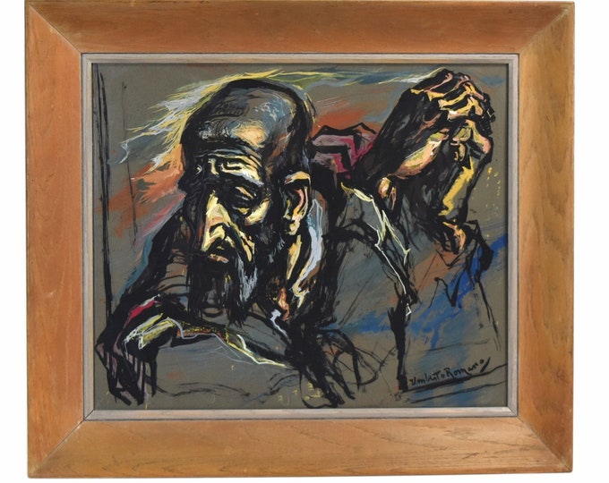 Umberto Romano “The Dark Hour” Midcentury Abstract Praying Man Painting