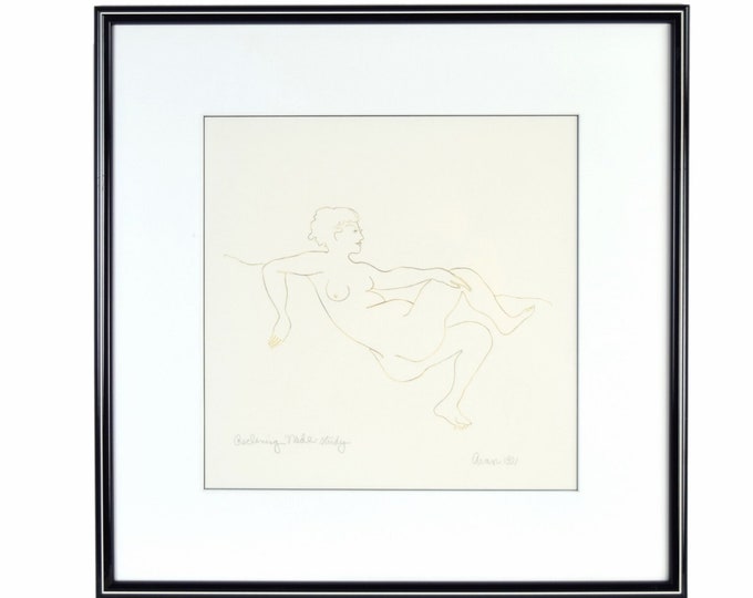 Modern Minimalist Abstract Pen & Ink Painting “Reclining Nude Study” sgnd Avan