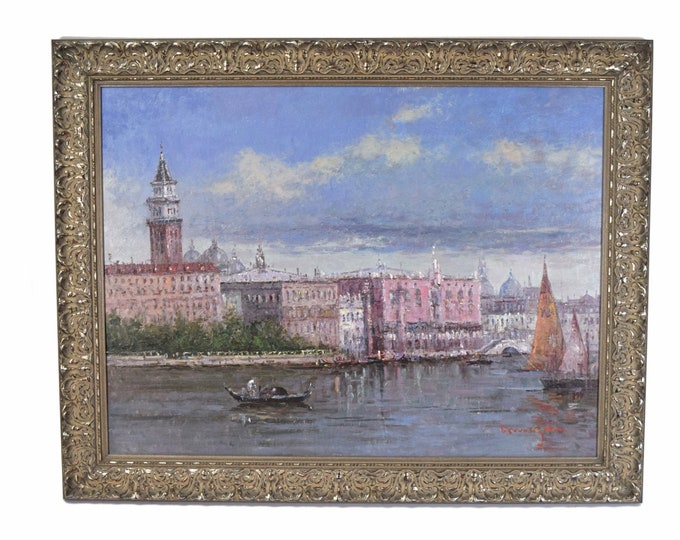 Large Impressionist Oil Painting Venetian Scene Doge’s Palace by Morgan