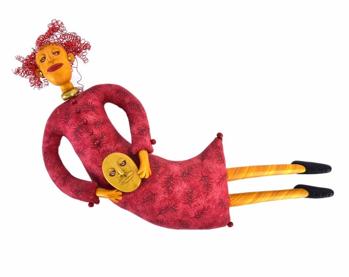 Deborah Banyas Whimsical Absurdist Figural Wall Sculpture “She’s Getting a Head”