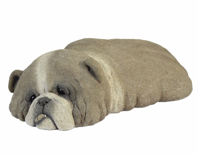 Resting Bulldog Dog Concrete Sculpture Signed Original 1987 Lou Rankin