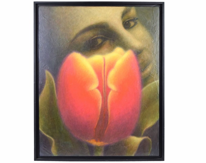 Jim Zasoski “Woman with Tulip” Ethereal Finely Rendered Oil Painting Minnesota Artist