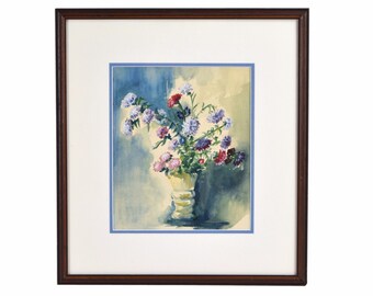 Vintage 1960’s Watercolor Floral Still Life Painting Signed Original Wall Art