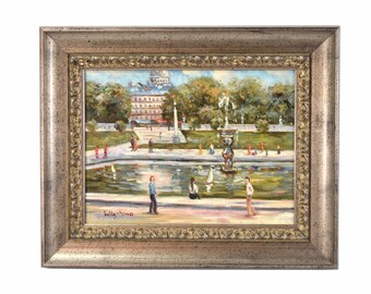 Impressionist Oil Painting Figures Around Fountain signed Sully Misso