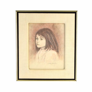1968 Philip Butler White Colored Pencil Portrait of Young Girl Chicago artist image 1