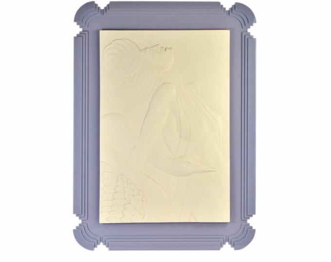 Art Deco Bas-Relief Wall Sculpture Stepped Lucite Frame Sexy Woman w Swan