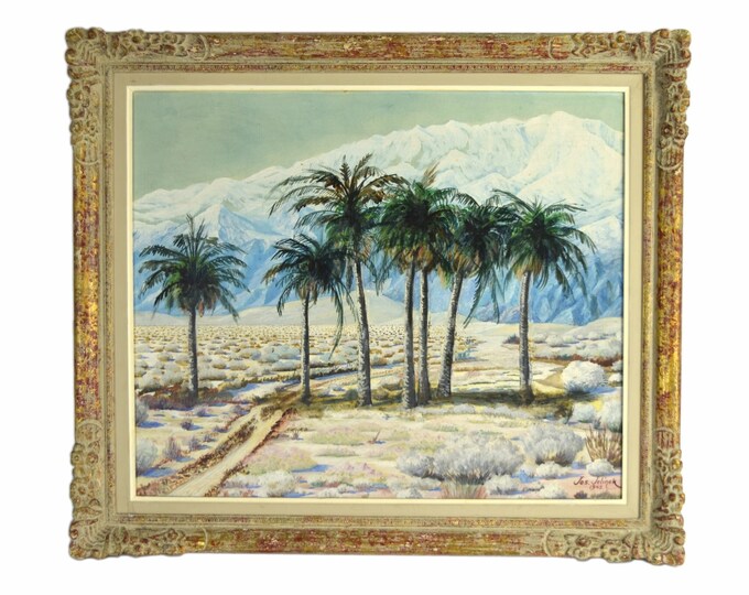 1948 California Desert Palms Landscape Painting Joseph Jelinek Los Angeles Artist