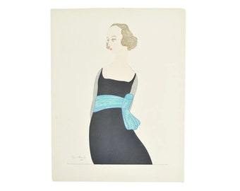 Robin d'Erlanger “Femme à la Robe Noir” Hand Colored Flapper Fashion Print