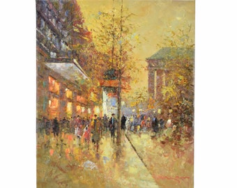 Impressionist Oil Painting Parisian Street Scene w La Madeleine signed Morgan