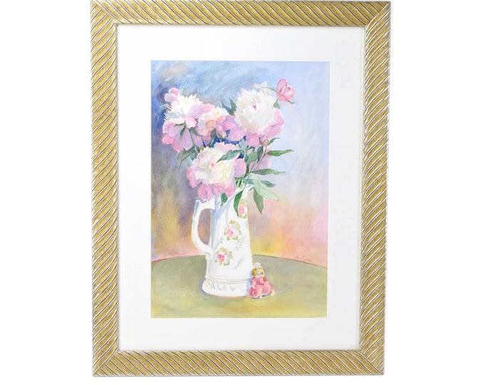 Original Watercolor Floral Still Life Pitcher of Flowers Illinois Artist Laureate Kay Smith