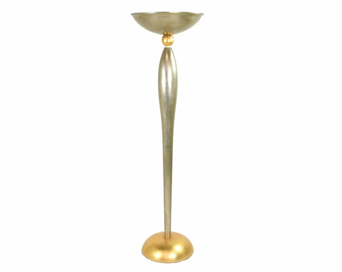 Large Modern Gilt Silver and Gold Halogen Art Deco Style Torchiere Floor Lamp