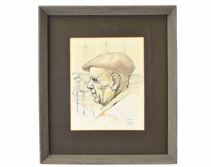 Emmanuel Schary “Fisherman” Watercolor Painting of Salty Old Man