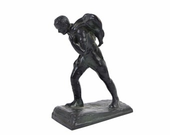 Mary S. Laboyteaux Vintage 1930’s Depression Era Bronze Sculpture Hunter Carrying Deer Kill sgd