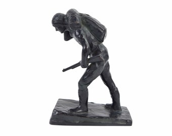 Mary S. Laboyteaux Vintage 1930’s Depression Era Bronze Sculpture Hunter Carrying Rifle sgd