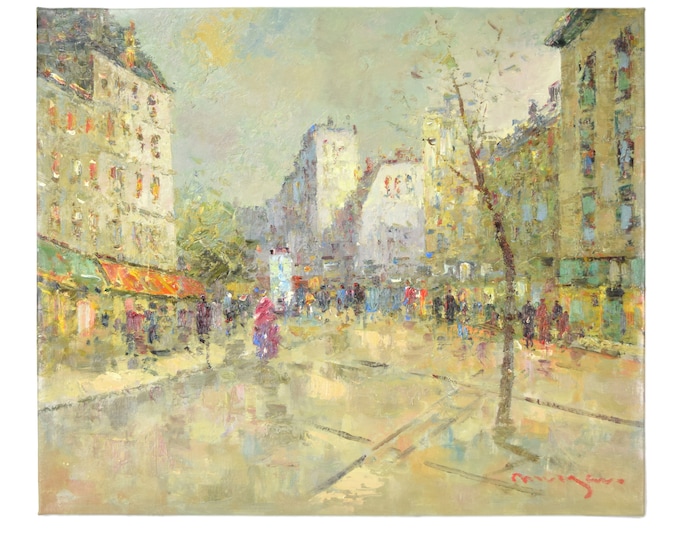 Impressionist Oil Painting Parisian Architectural Street Scene signed Morgan