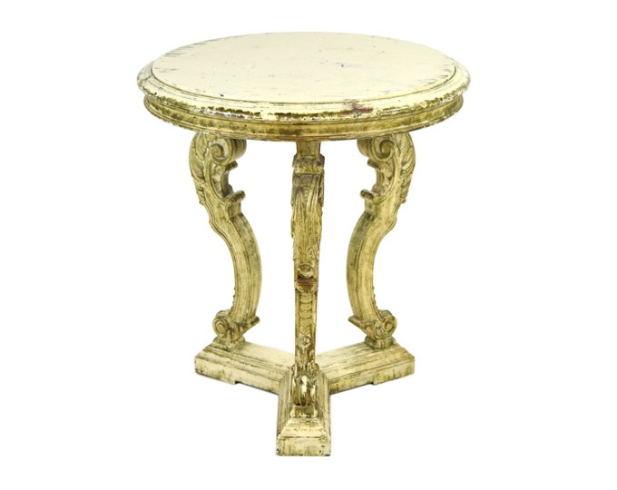 Antique Side Table w Heavily Carved Cabriolet Legs Faux Painted Finish