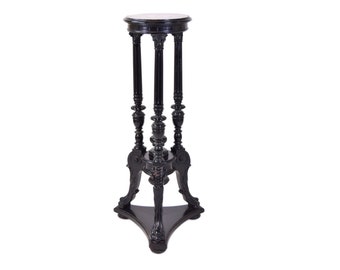 Antique Victorian Renaissance Revival Carved Ebonized Pedestal Sculpture Stand