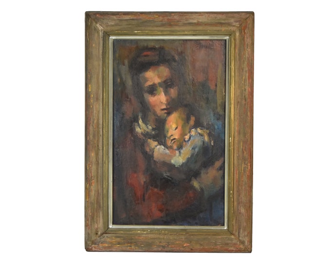 Francesco Serverio Perri Midcentury Oil Painting Mother and Child Chicago artist Original Wall Art