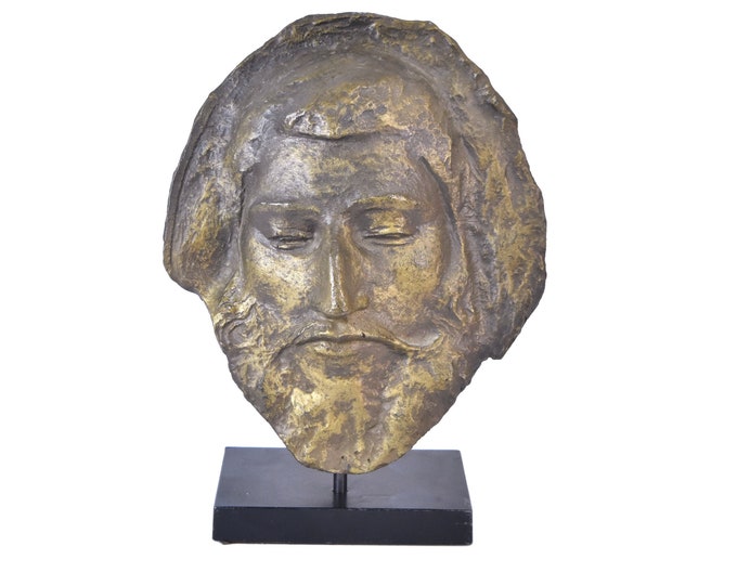Vintage Paul Gaugin Bronze Patinated Cast Plaster Sculpture Mask of Artist