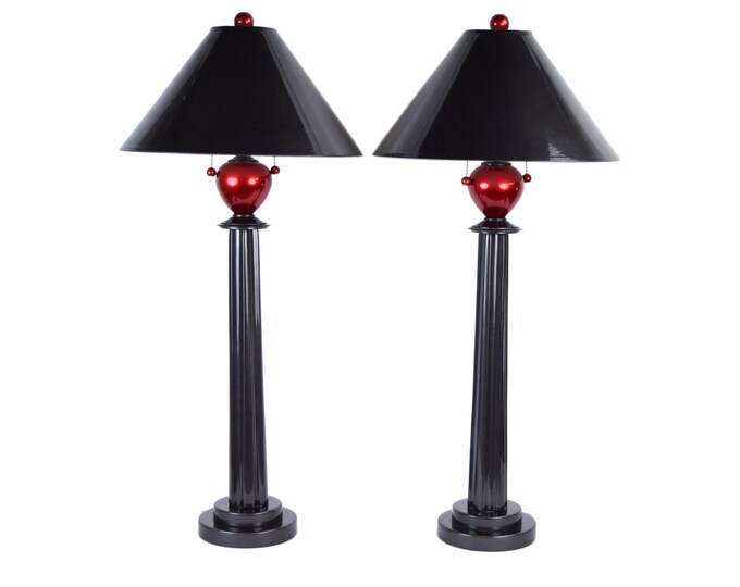 Pair 1980’s Memphis Design Style Table Lamps by Lang Levin Studios Chicago