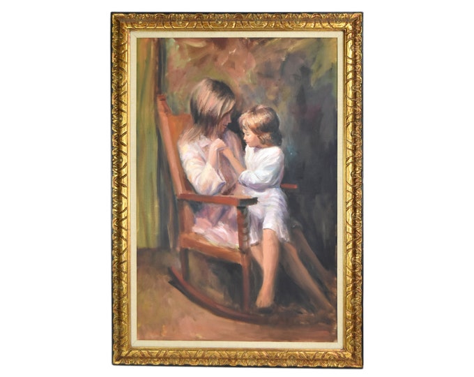 Joseph “Joe” Steiner 1970’s Oil Painting Mother and Daughter on Rocking Chair